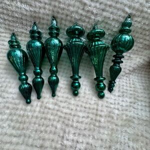 Set 6 Designer Green Glass Ornaments